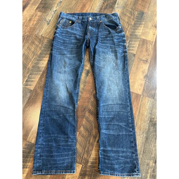 True Religion Straight Fit Big T Jeans Dark Wash Big Stitch Size 36